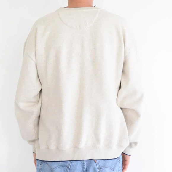 Vintage 90S Croft And Barrow Sport Cream Navy Embroidered  Usa Crew Neck Sweater - Picture 2 of 13